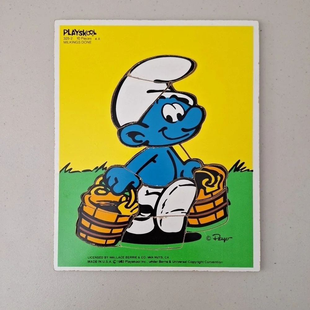 Vintage PLAYSKOOL 1982 Smurfs Wooden Puzzle MADE IN USA